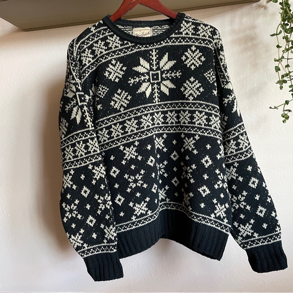 Woolrich Black and Cream Nordic Pattern Crewneck Sweater